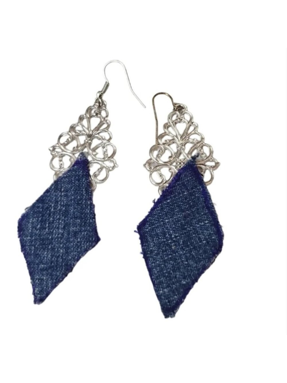Denim Diamond Swirl Silver Earrings - Picture 2 of 2
